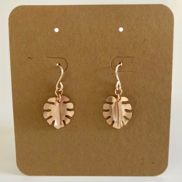 Jewelry - Monstera Dangle Earrings - Rose Gold Filled